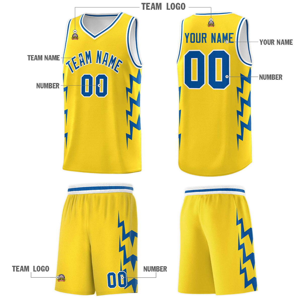 Custom Gold Side Lightning Pattern Sports Uniform Basketball Jersey|KXKSHOP