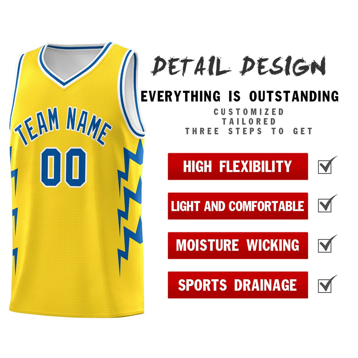 Custom Gold Side Lightning Pattern Sports Uniform Basketball Jersey|KXKSHOP