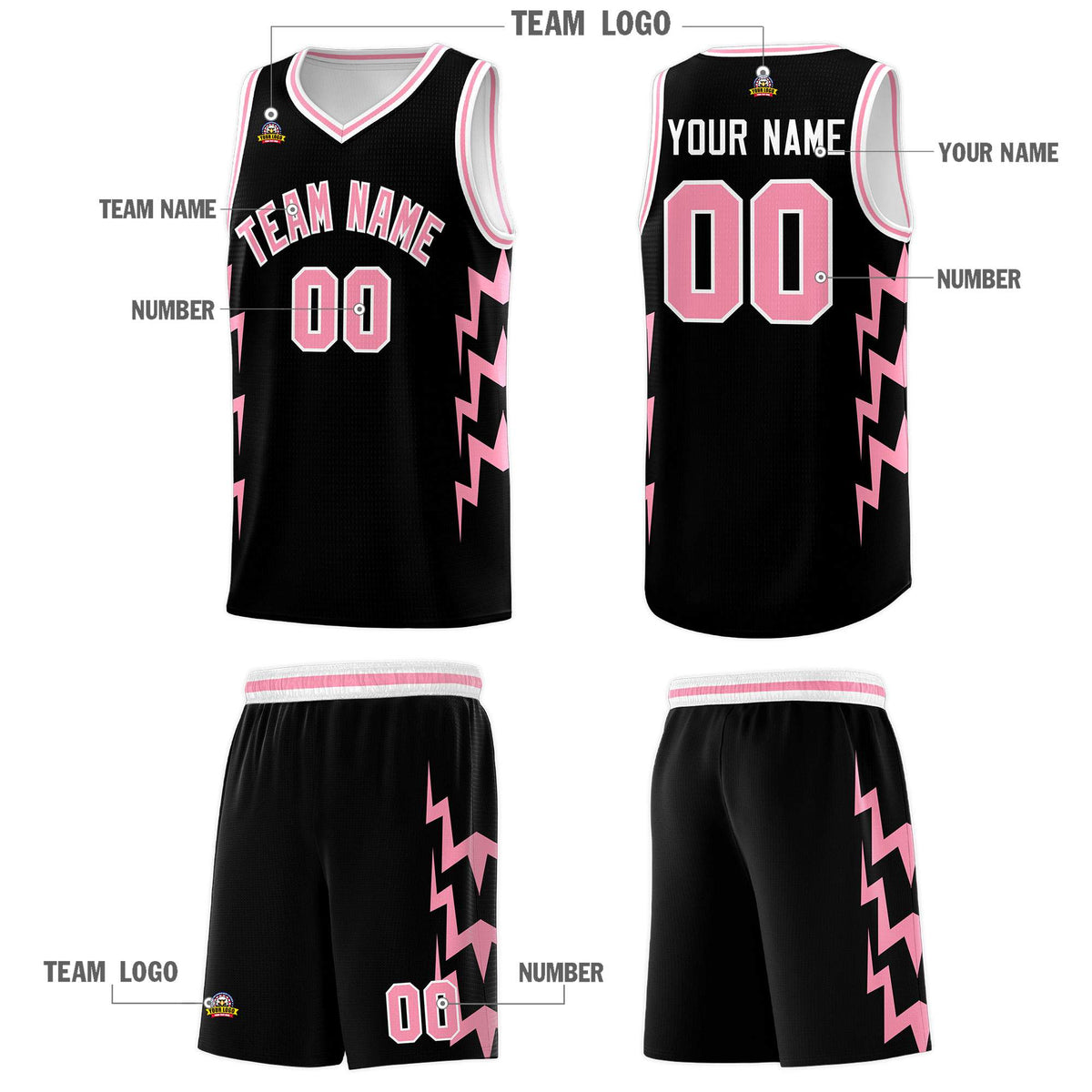 Custom Black Side Lightning Pattern Sports Uniform Basketball Jersey|KXKSHOP