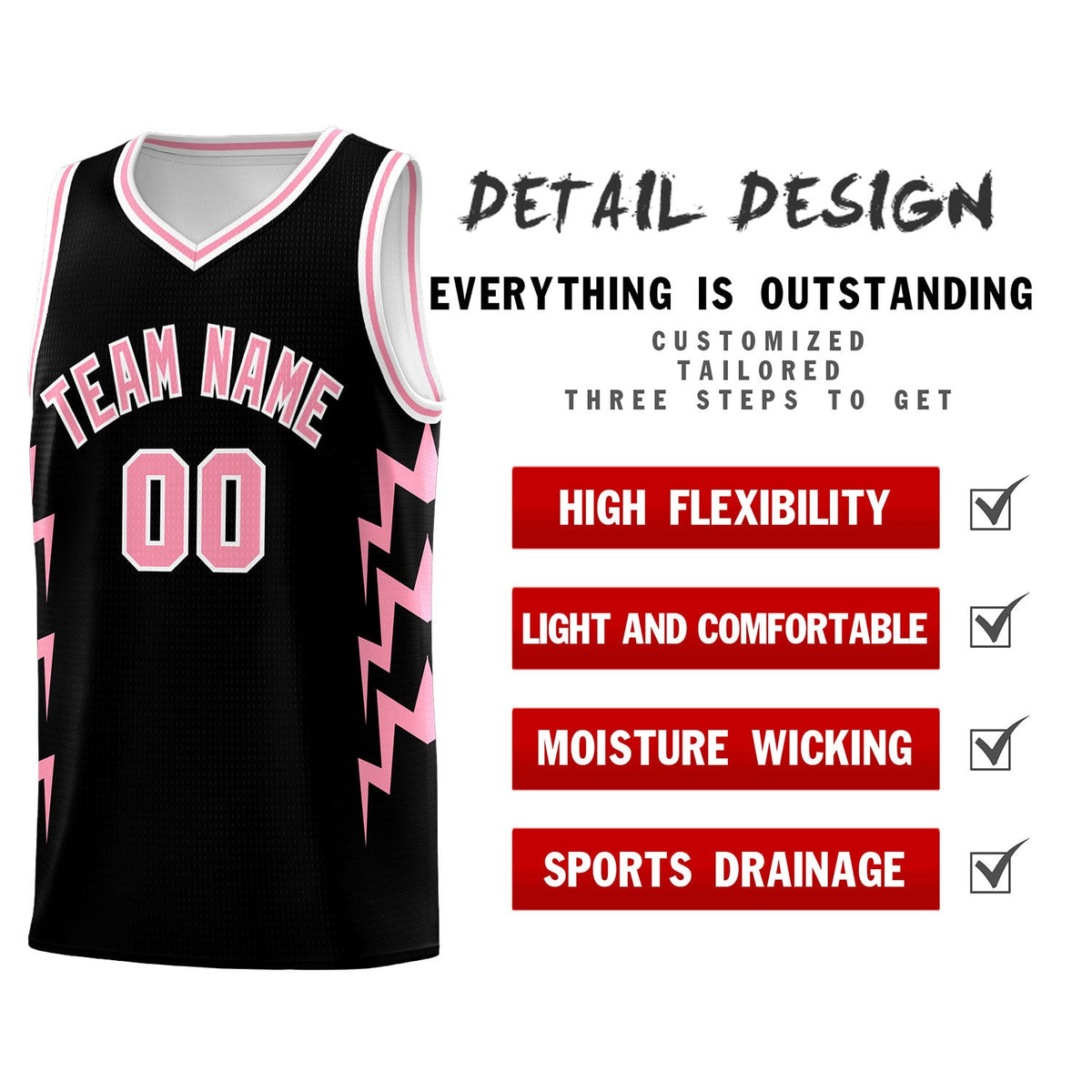 Custom Black Side Lightning Pattern Sports Uniform Basketball Jersey|KXKSHOP