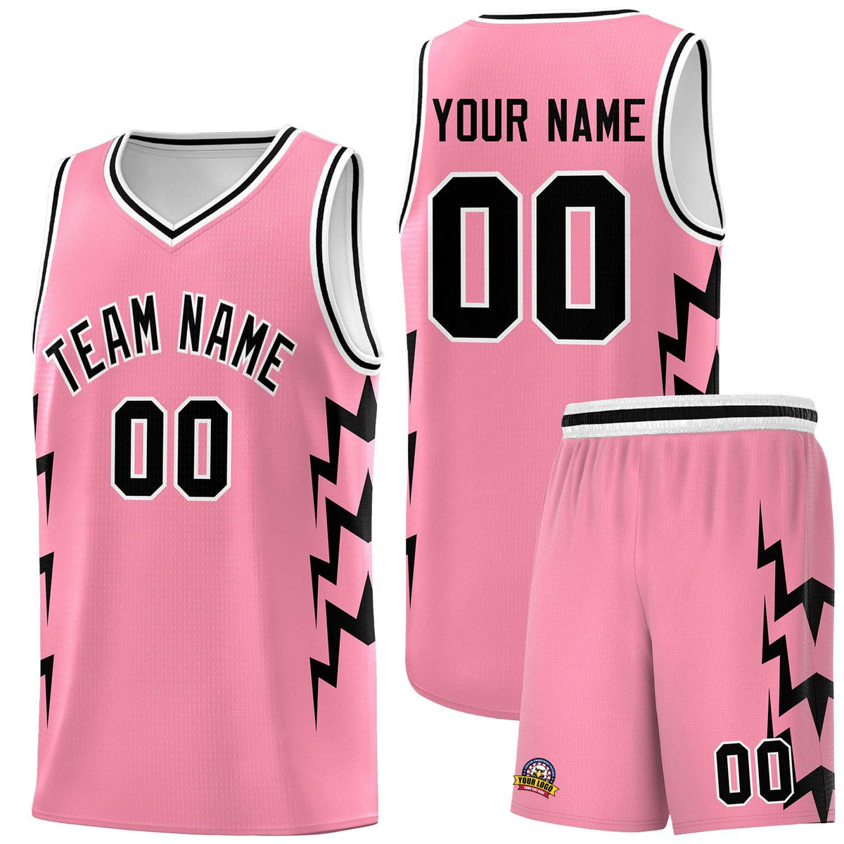 Custom Light Pink Side Lightning Pattern Sports Uniform Basketball Jersey|KXKSHOP