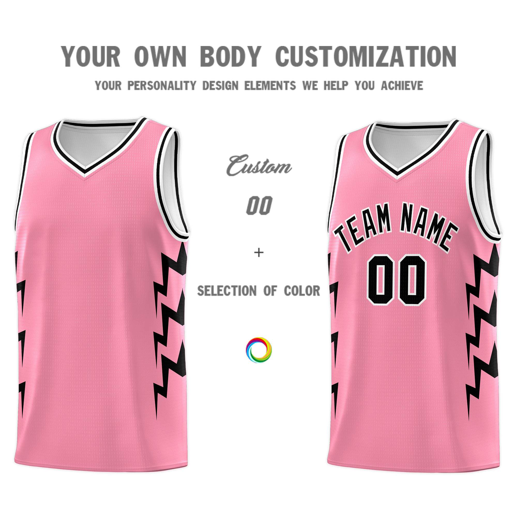 Custom Light Pink Side Lightning Pattern Sports Uniform Basketball Jersey|KXKSHOP