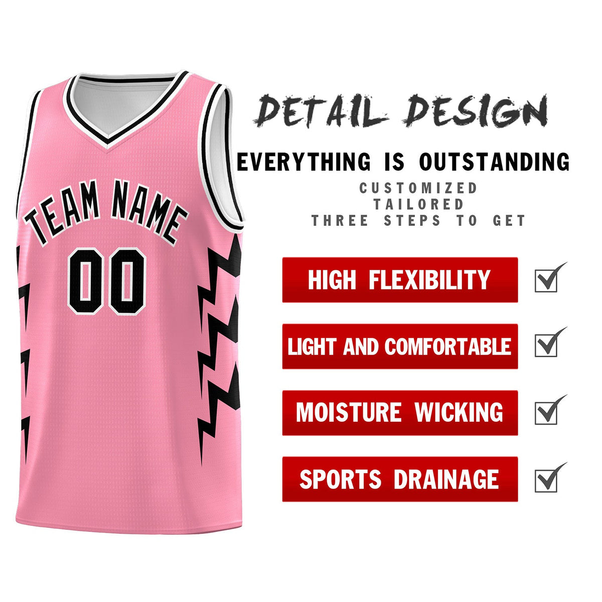 Custom Light Pink Side Lightning Pattern Sports Uniform Basketball Jersey|KXKSHOP