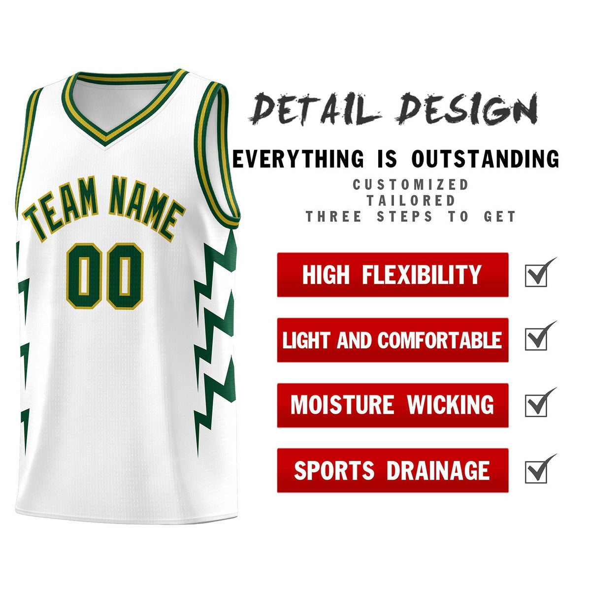Custom White Side Lightning Pattern Sports Uniform Basketball Jersey|KXKSHOP