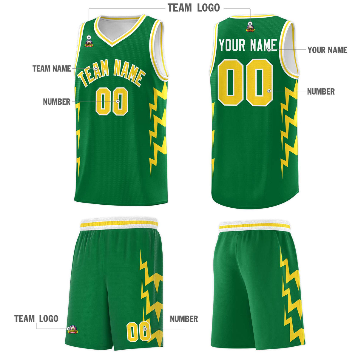 Custom Kelly Green Side Lightning Pattern Sports Uniform Basketball Jersey|KXKSHOP