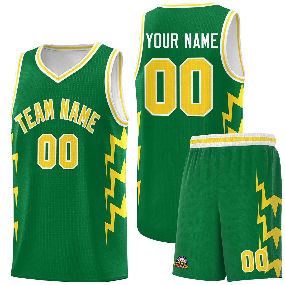 Custom Kelly Green Side Lightning Pattern Sports Uniform Basketball Jersey|KXKSHOP