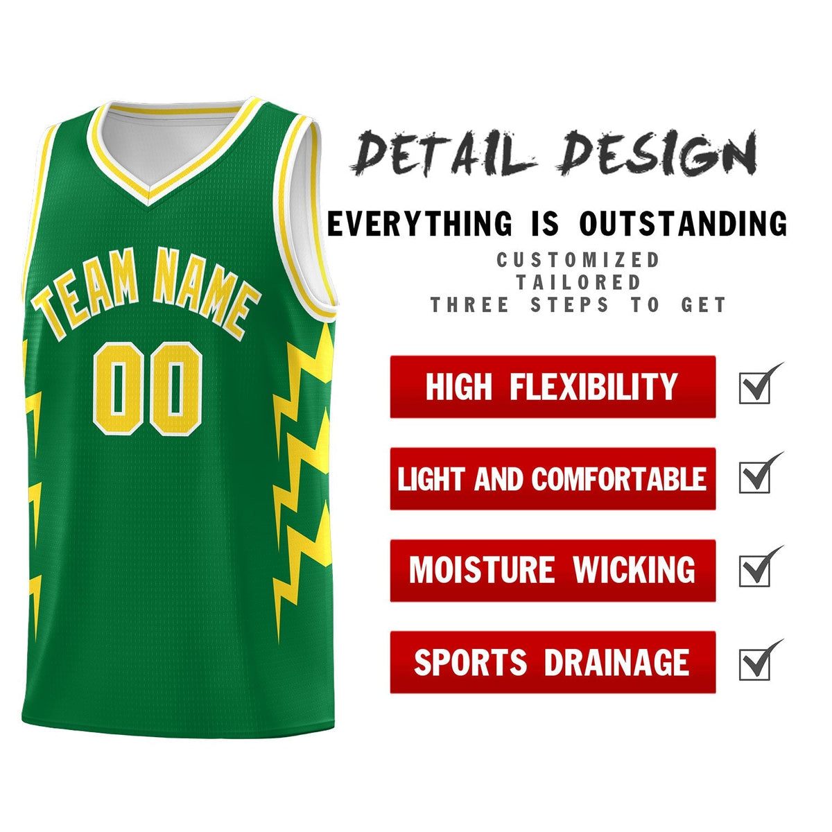 Custom Kelly Green Side Lightning Pattern Sports Uniform Basketball Jersey|KXKSHOP