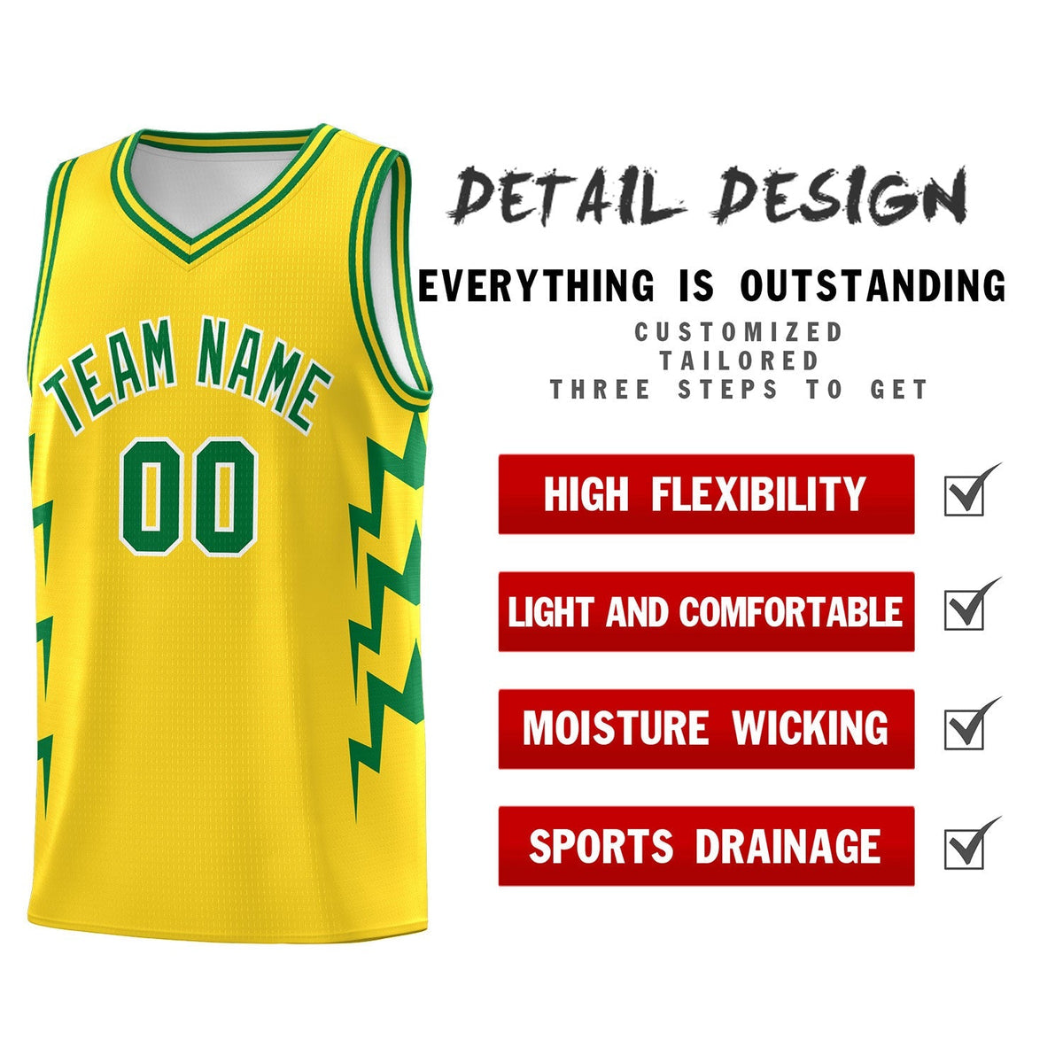 Custom Gold Side Lightning Pattern Sports Uniform Basketball Jersey|KXKSHOP
