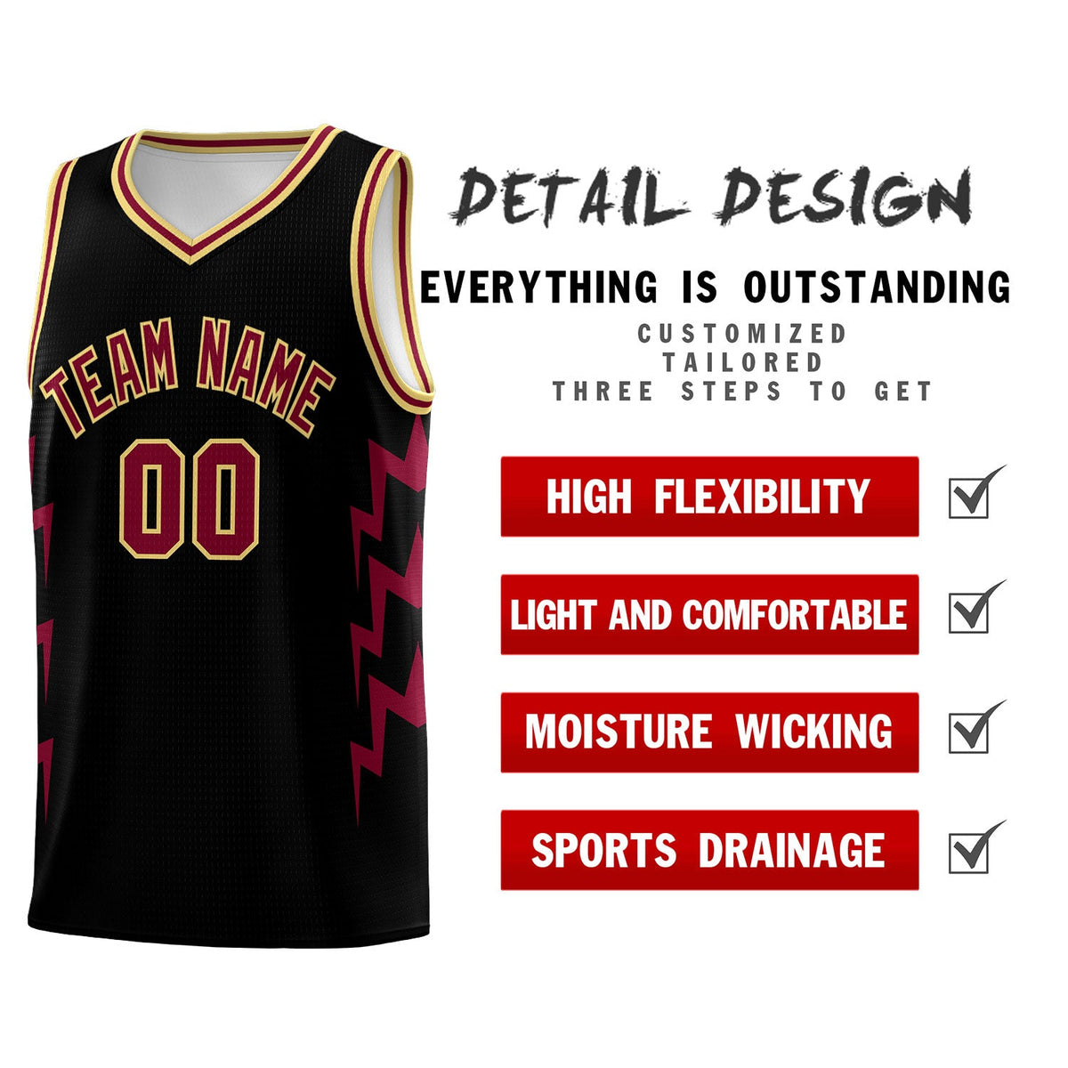 Custom Black Side Lightning Pattern Sports Uniform Basketball Jersey|KXKSHOP