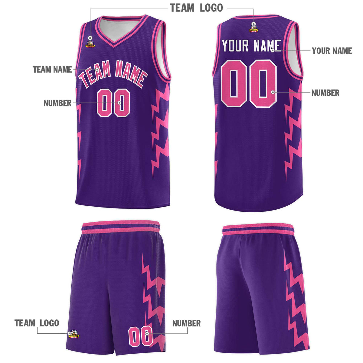 Custom Purple Side Lightning Pattern Sports Uniform Basketball Jersey|KXKSHOP