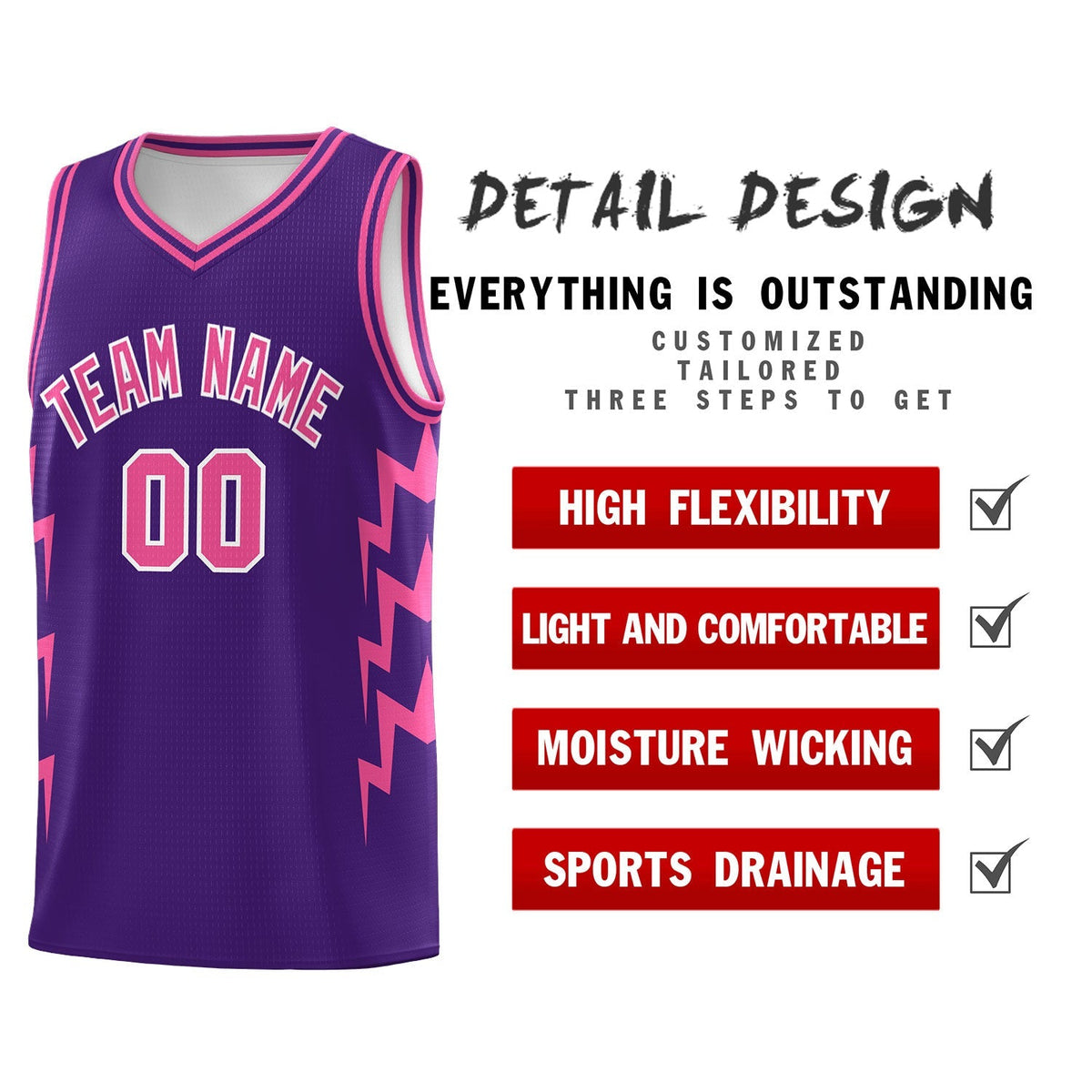 Custom Purple Side Lightning Pattern Sports Uniform Basketball Jersey|KXKSHOP