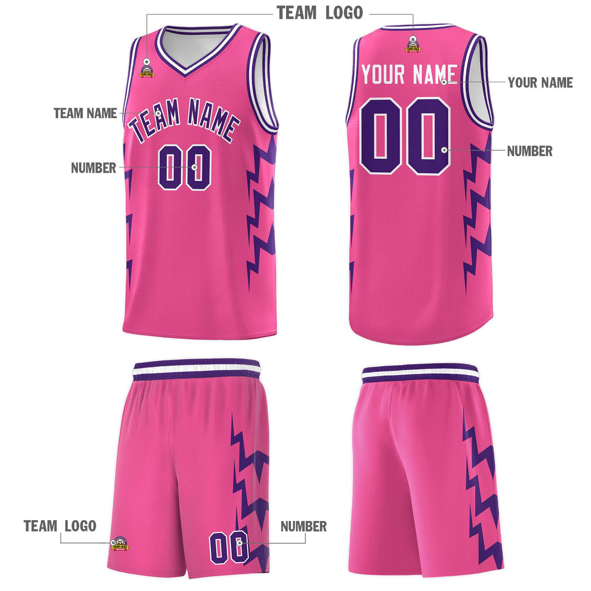 Custom Pink Side Lightning Pattern Sports Uniform Basketball Jersey|KXKSHOP