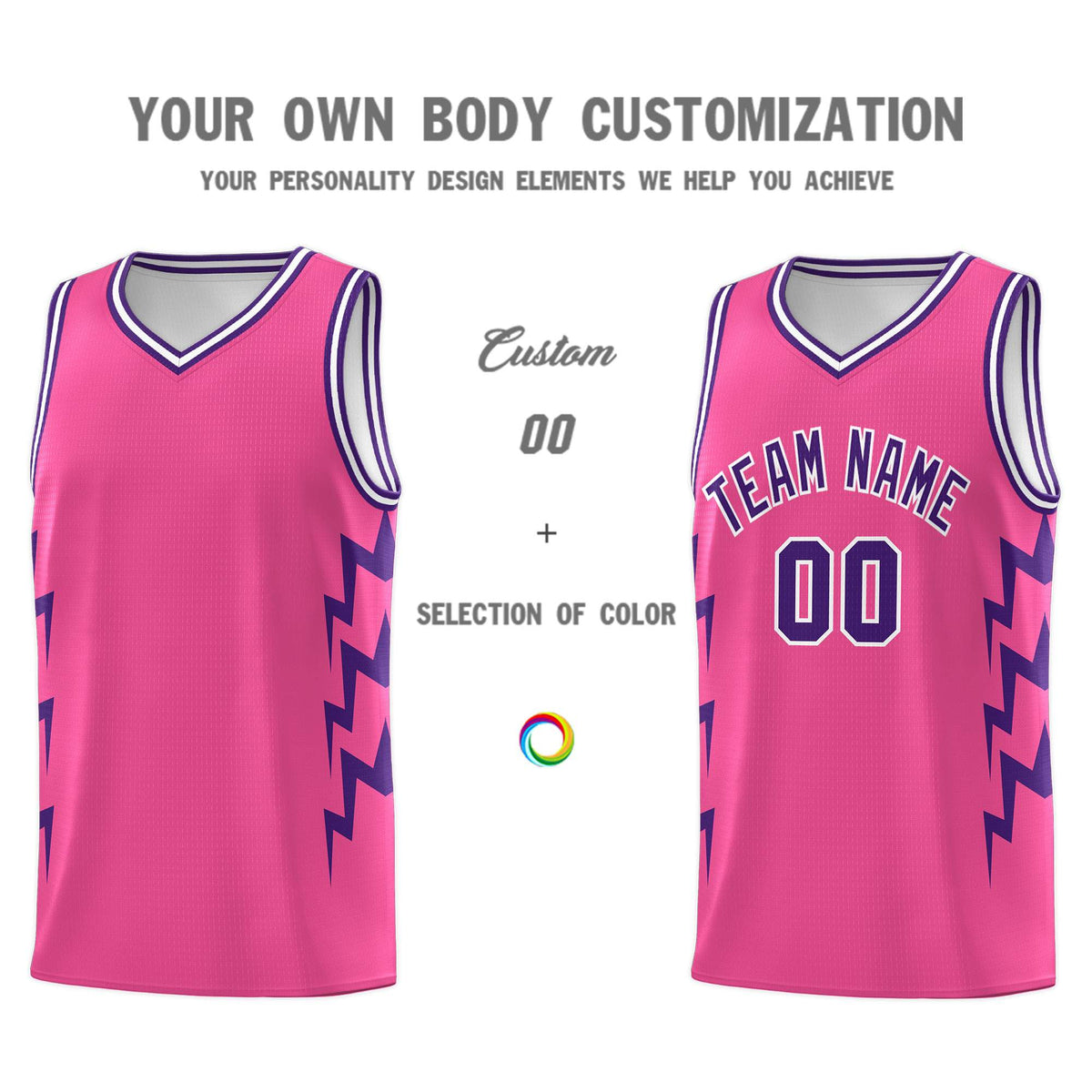 Custom Pink Side Lightning Pattern Sports Uniform Basketball Jersey|KXKSHOP