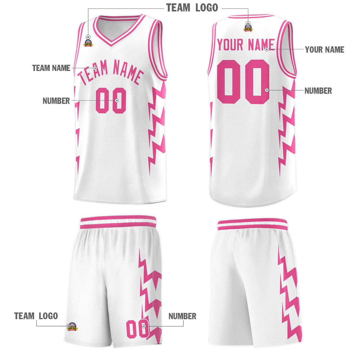 Custom White Side Lightning Pattern Sports Uniform Basketball Jersey|KXKSHOP