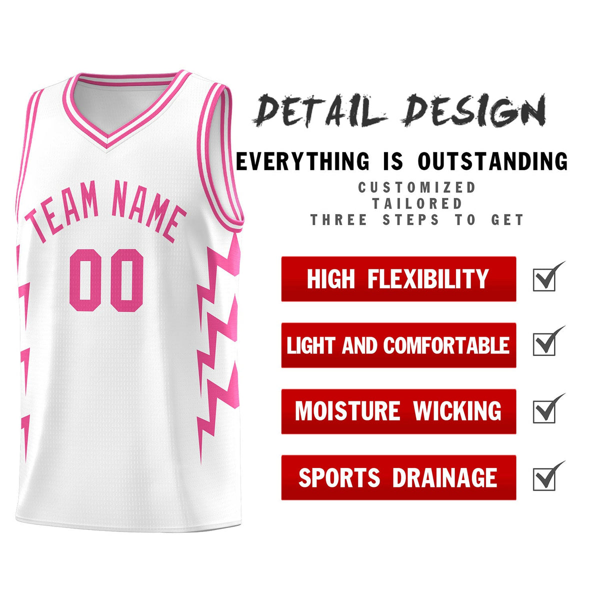 Custom White Side Lightning Pattern Sports Uniform Basketball Jersey|KXKSHOP
