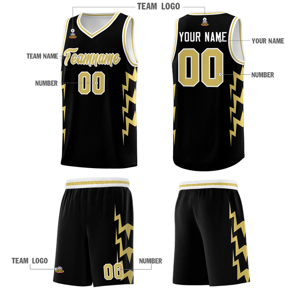 Custom Black Side Lightning Pattern Sports Uniform Basketball Jersey|KXKSHOP