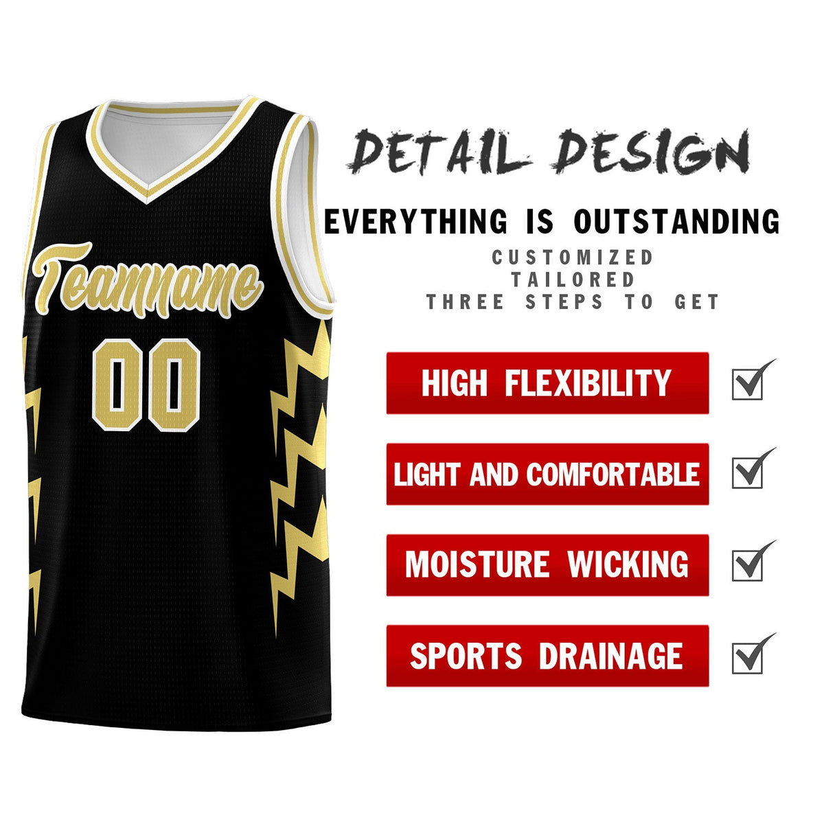 Custom Black Side Lightning Pattern Sports Uniform Basketball Jersey|KXKSHOP