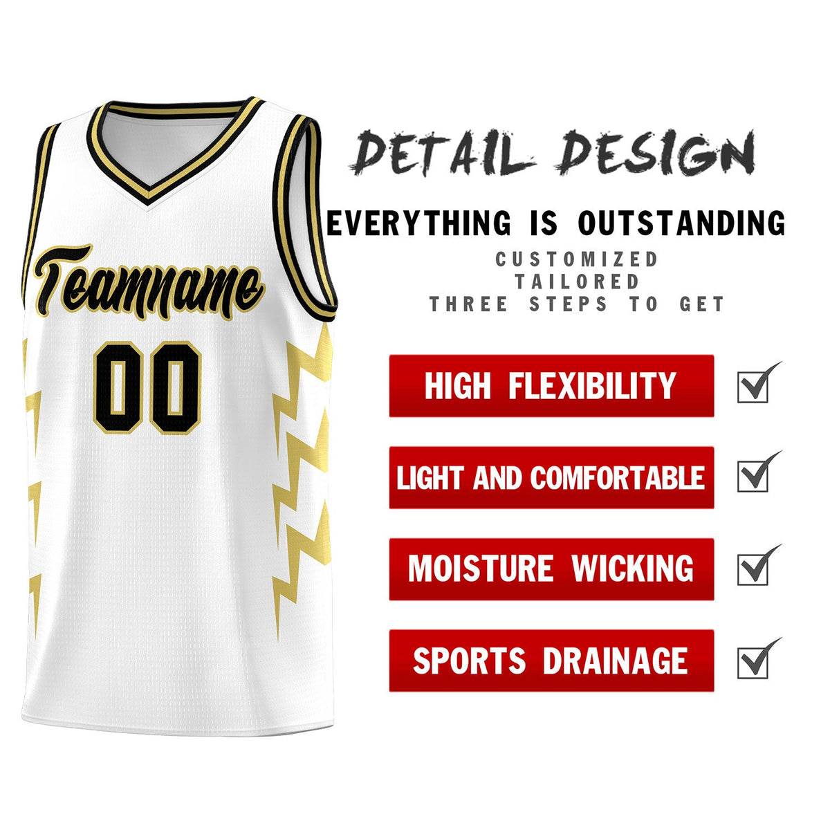 Custom White Side Lightning Pattern Sports Uniform Basketball Jersey|KXKSHOP