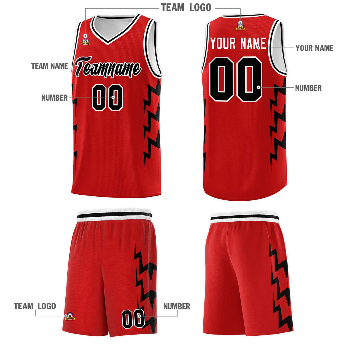 Custom Red Side Lightning Pattern Sports Uniform Basketball Jersey|KXKSHOP