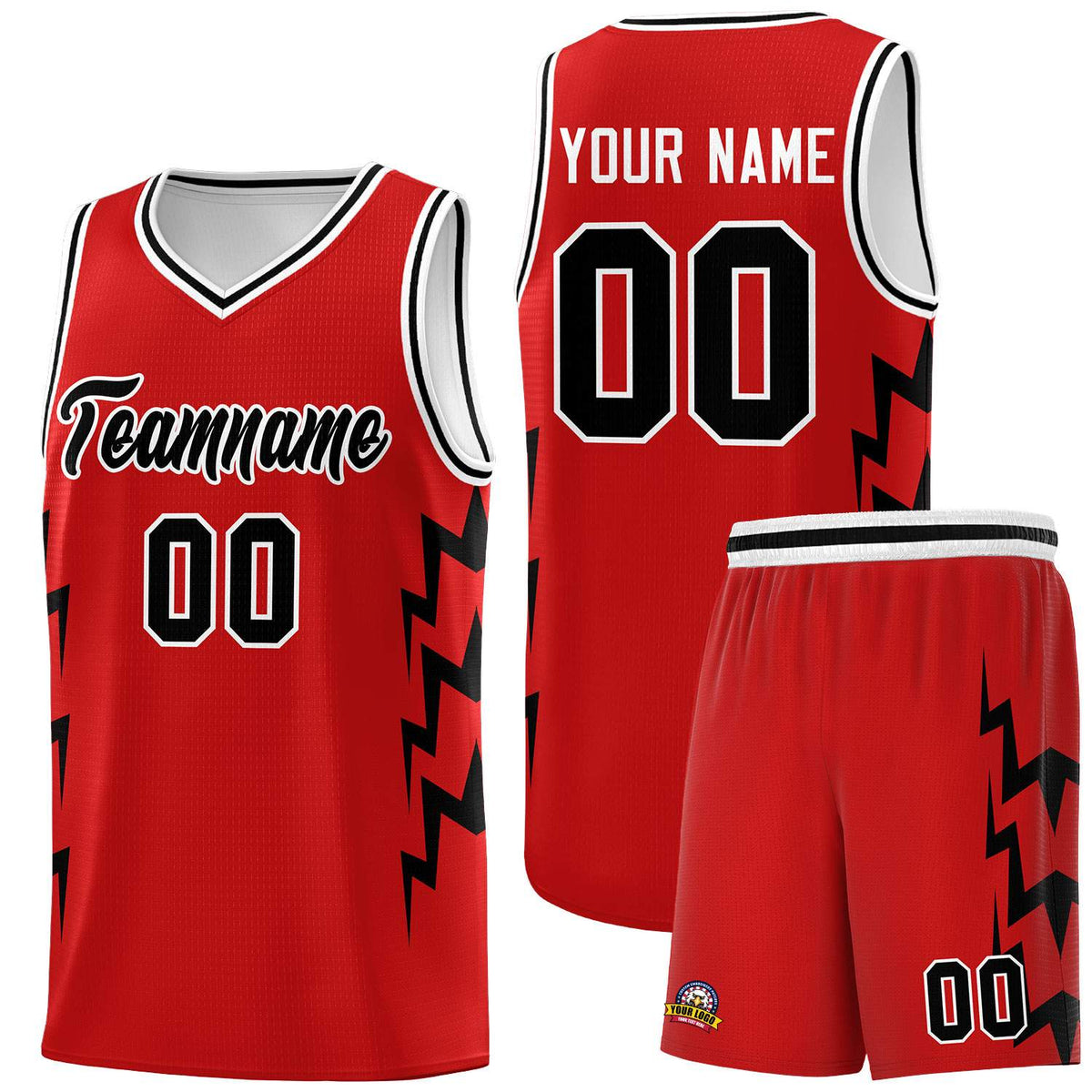 Custom Red Side Lightning Pattern Sports Uniform Basketball Jersey|KXKSHOP
