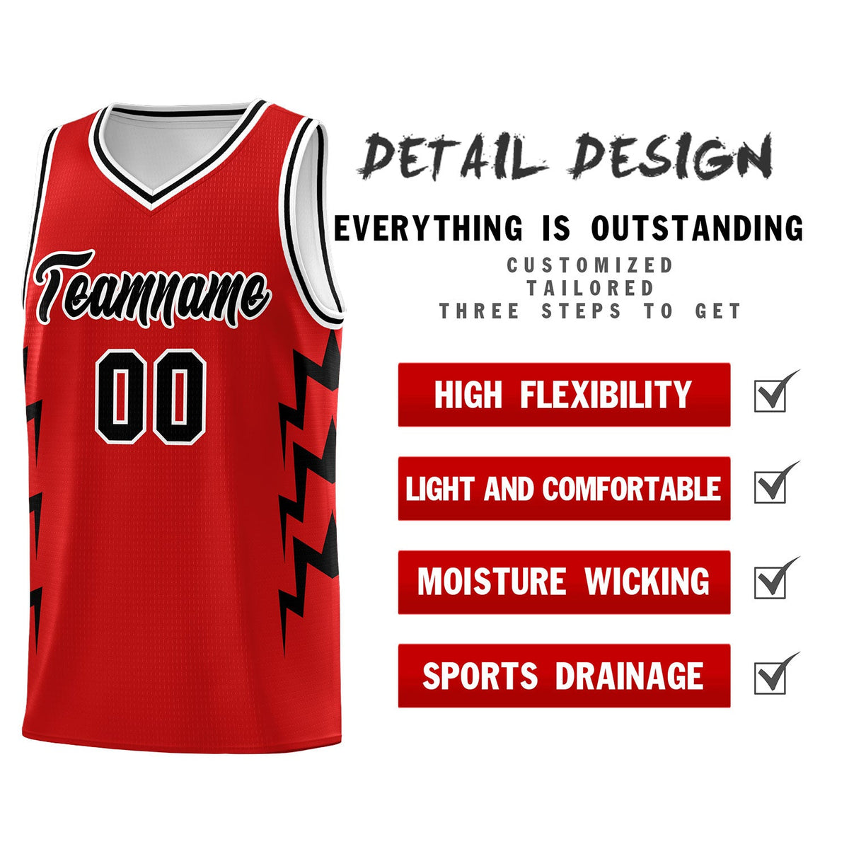 Custom Red Side Lightning Pattern Sports Uniform Basketball Jersey|KXKSHOP