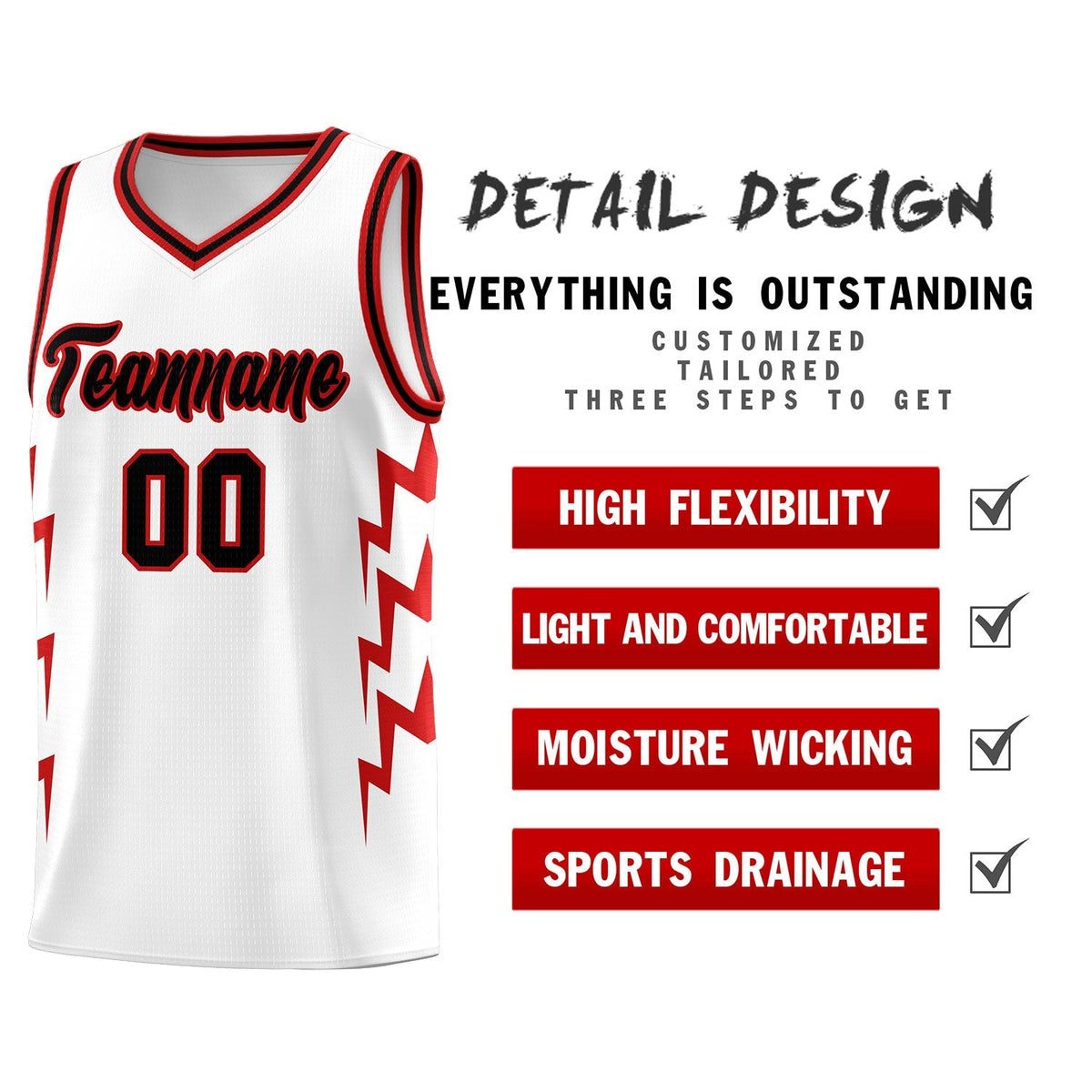 Custom White Side Lightning Pattern Sports Uniform Basketball Jersey|KXKSHOP