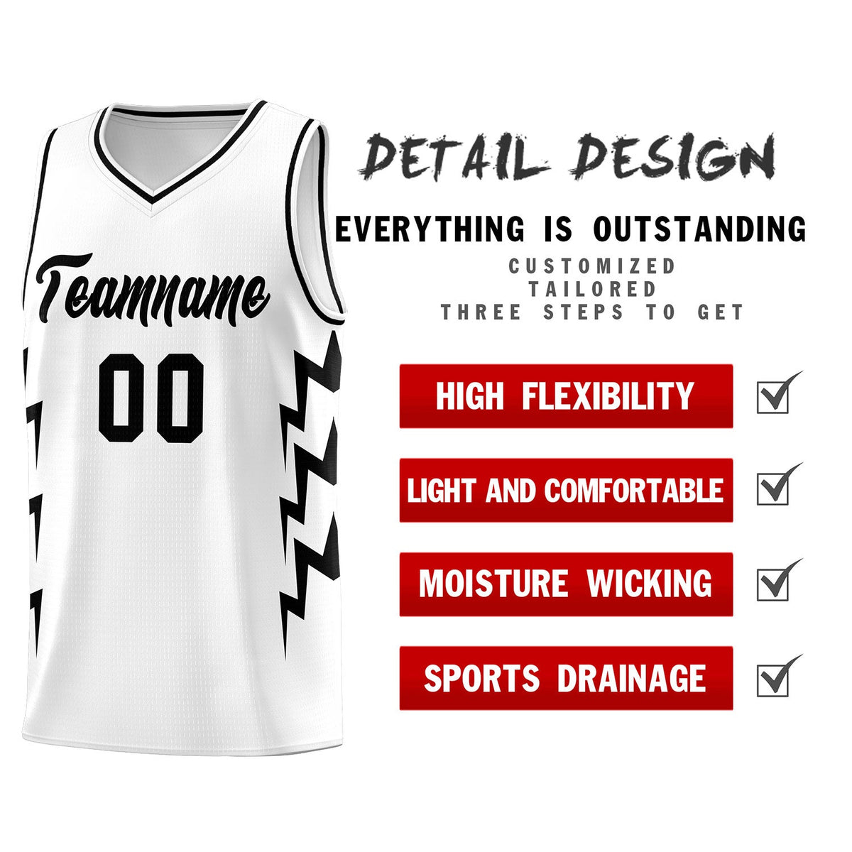 Custom White Side Lightning Pattern Sports Uniform Basketball Jersey|KXKSHOP