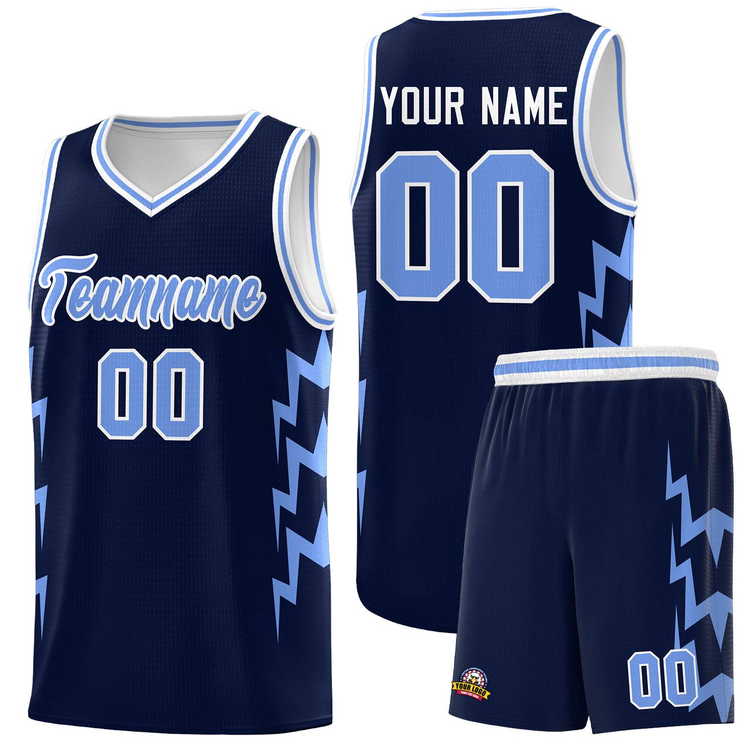 Custom Navy Side Lightning Pattern Sports Uniform Basketball Jersey|KXKSHOP