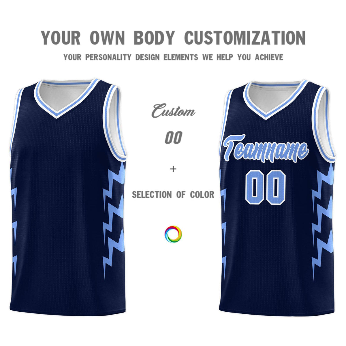 Custom Navy Side Lightning Pattern Sports Uniform Basketball Jersey|KXKSHOP