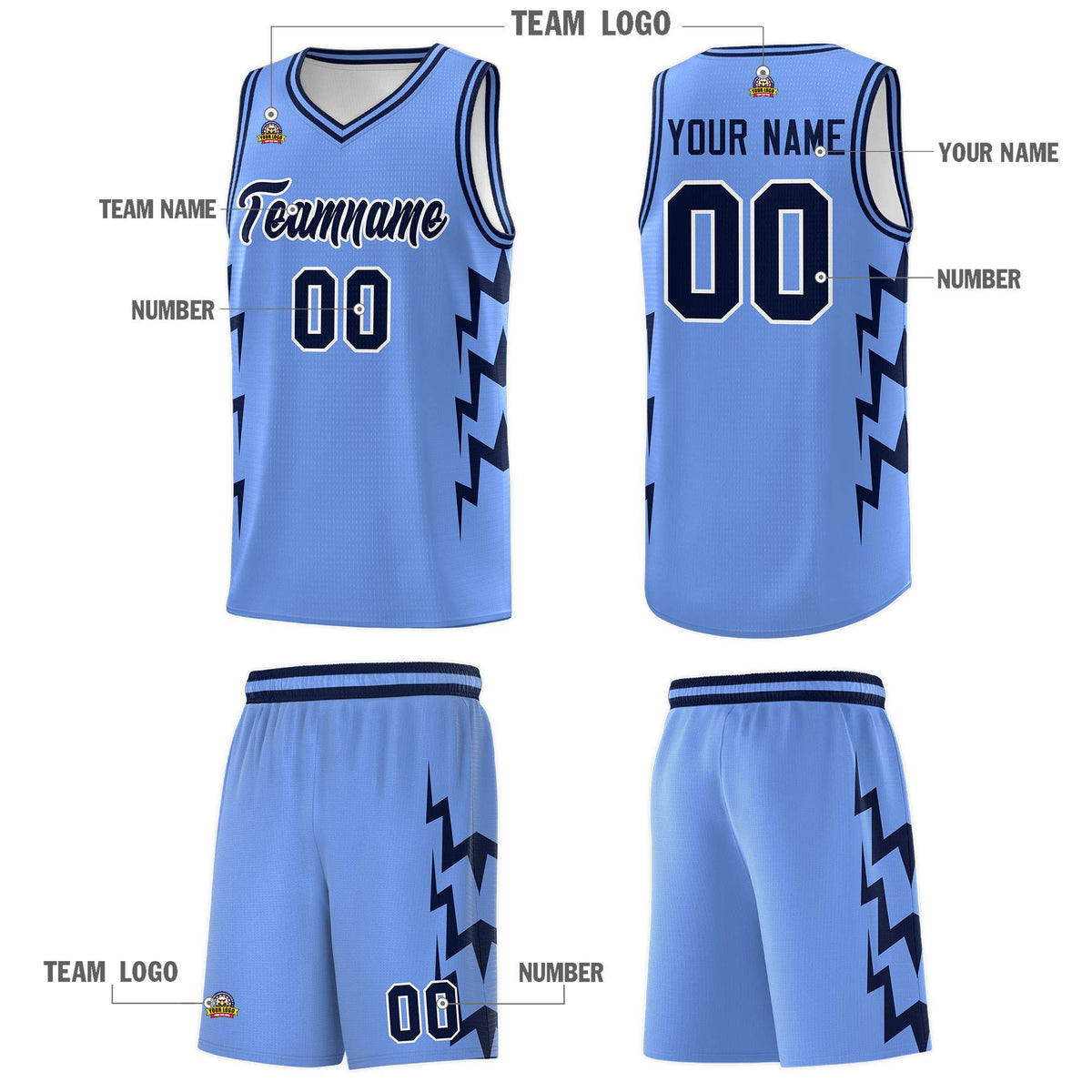 Custom Light Blue Side Lightning Pattern Sports Uniform Basketball Jersey|KXKSHOP