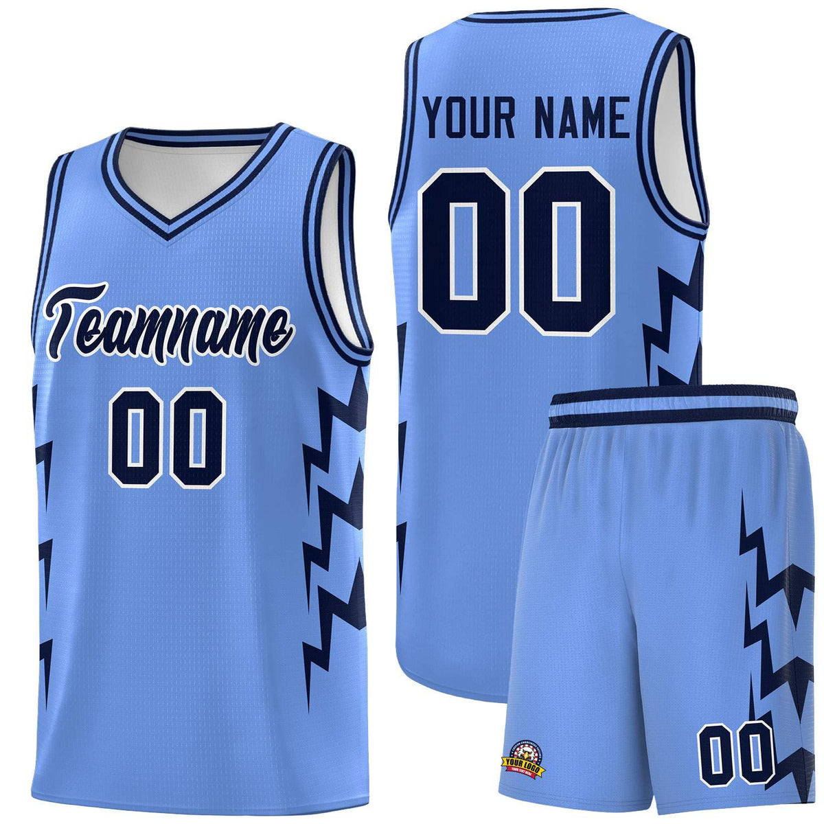 Custom Light Blue Side Lightning Pattern Sports Uniform Basketball Jersey|KXKSHOP