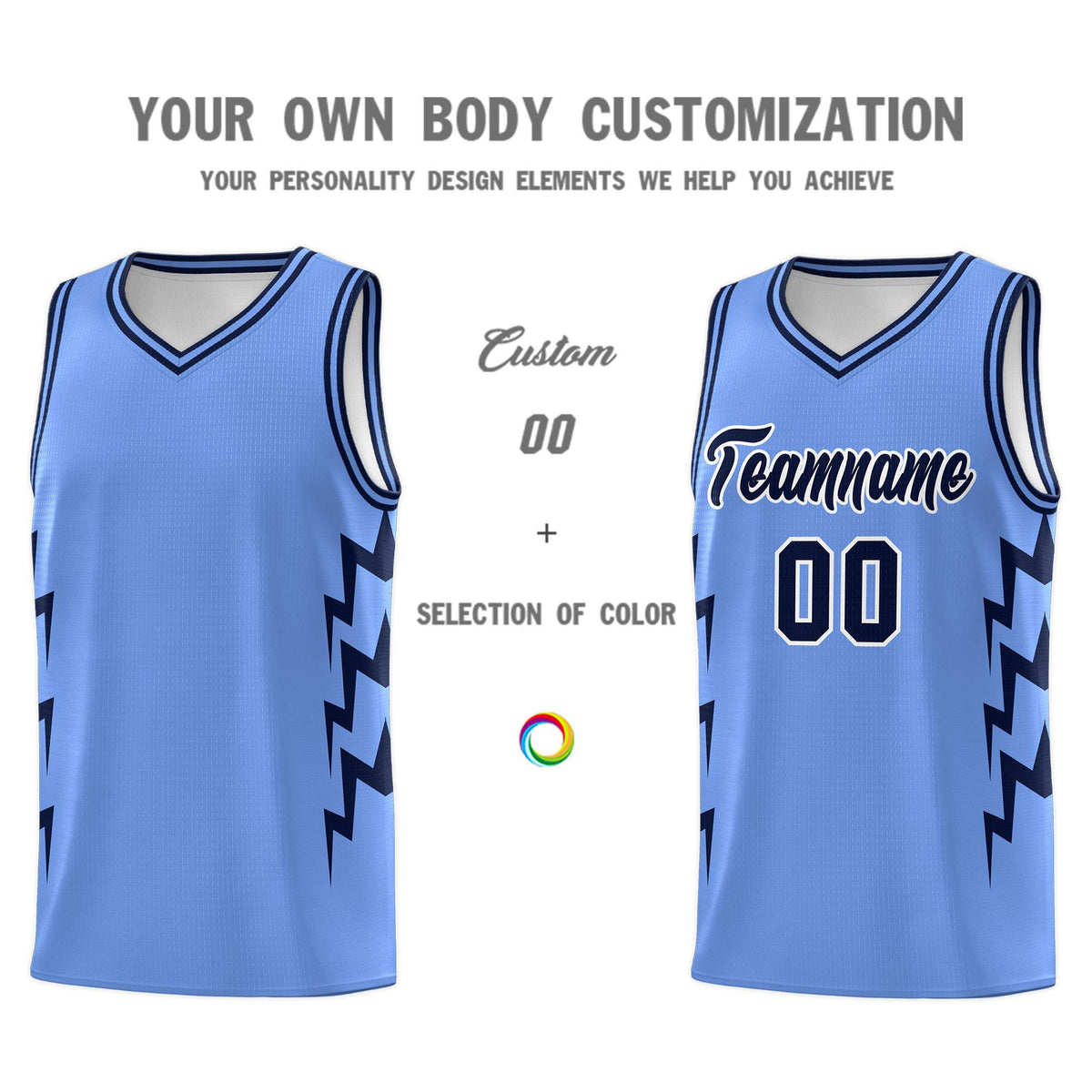 Custom Light Blue Side Lightning Pattern Sports Uniform Basketball Jersey|KXKSHOP
