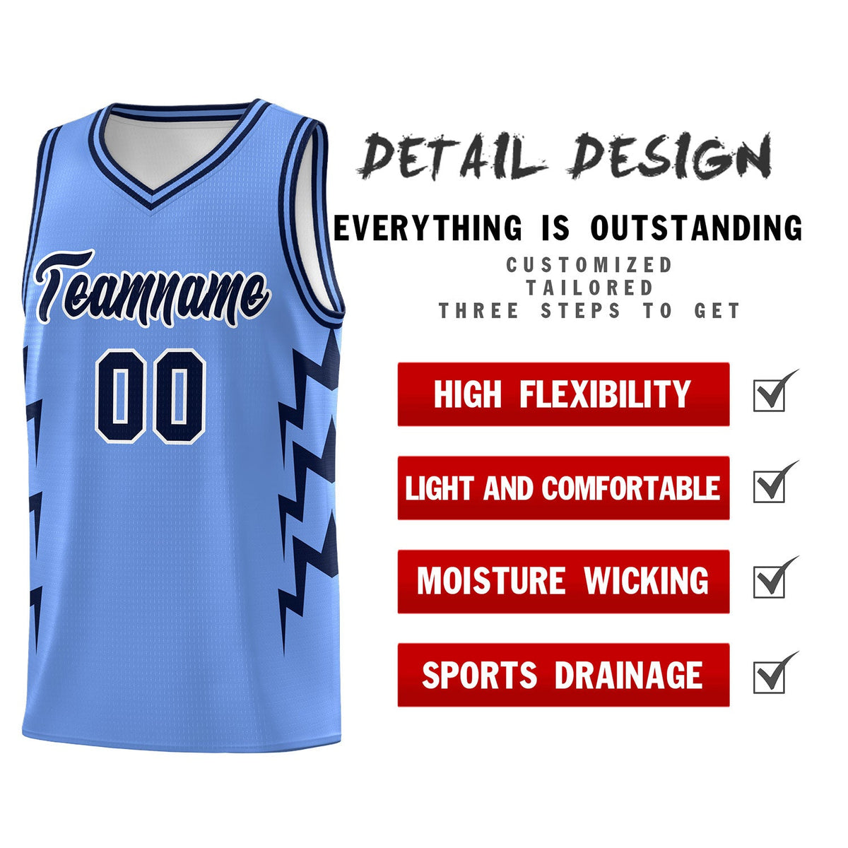 Custom Light Blue Side Lightning Pattern Sports Uniform Basketball Jersey|KXKSHOP