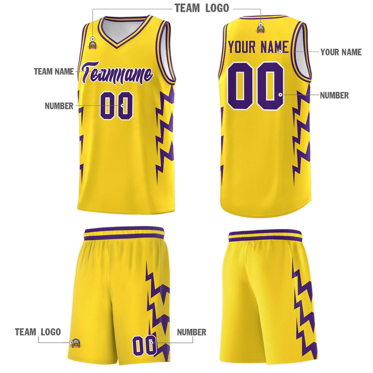 Custom Gold Side Lightning Pattern Sports Uniform Basketball Jersey|KXKSHOP