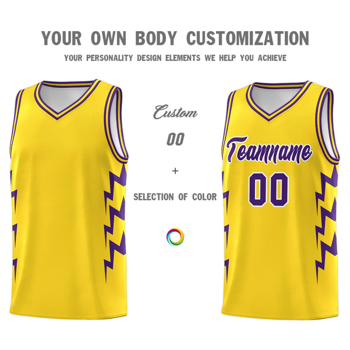 Custom Gold Side Lightning Pattern Sports Uniform Basketball Jersey|KXKSHOP