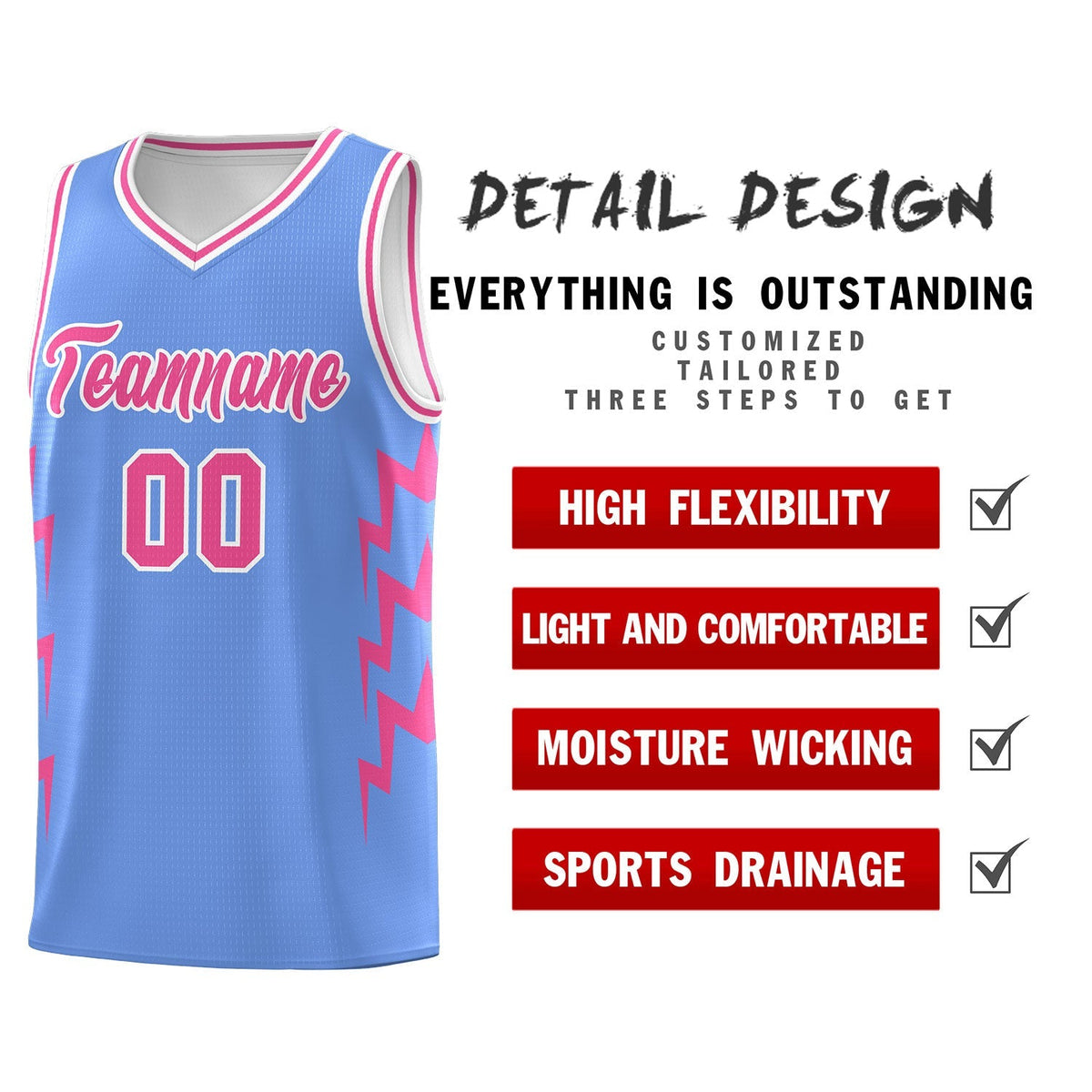 Custom Light Blue Side Lightning Pattern Sports Uniform Basketball Jersey|KXKSHOP