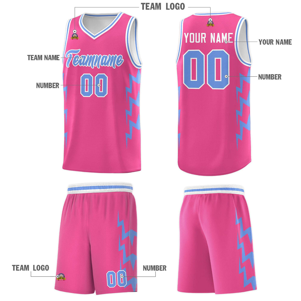 Custom Pink Side Lightning Pattern Sports Uniform Basketball Jersey|KXKSHOP