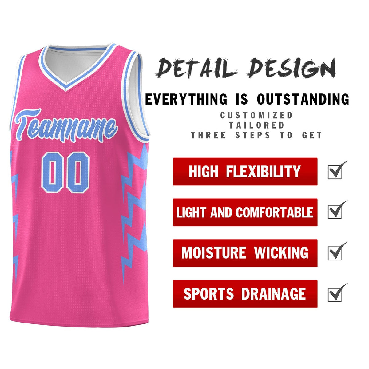 Custom Pink Side Lightning Pattern Sports Uniform Basketball Jersey|KXKSHOP