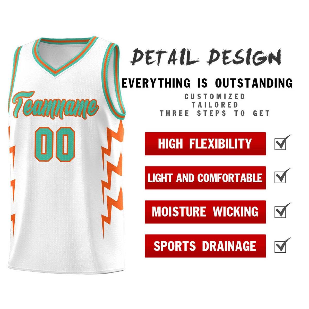 Custom White Side Lightning Pattern Sports Uniform Basketball Jersey|KXKSHOP
