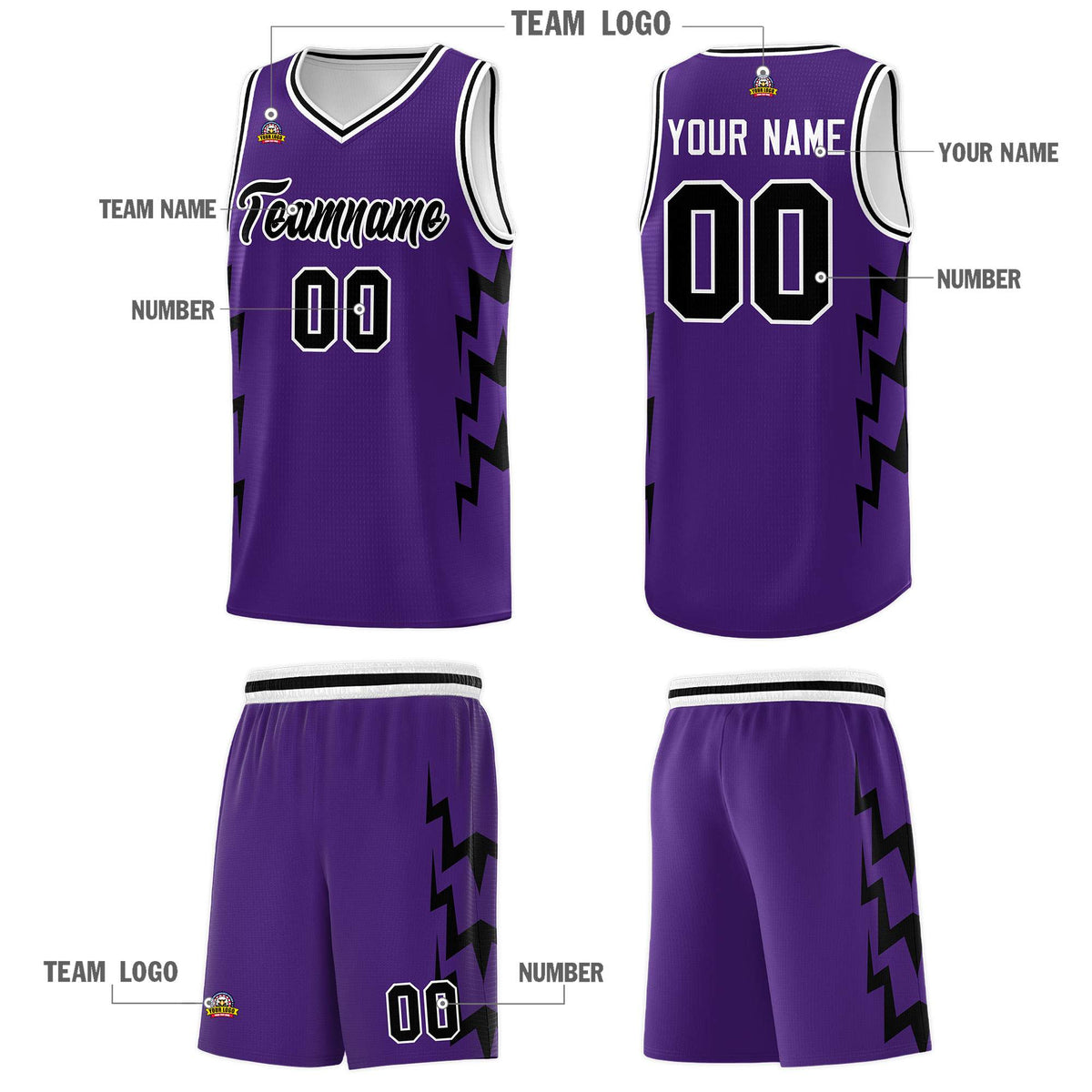 Custom Purple Side Lightning Pattern Sports Uniform Basketball Jersey|KXKSHOP