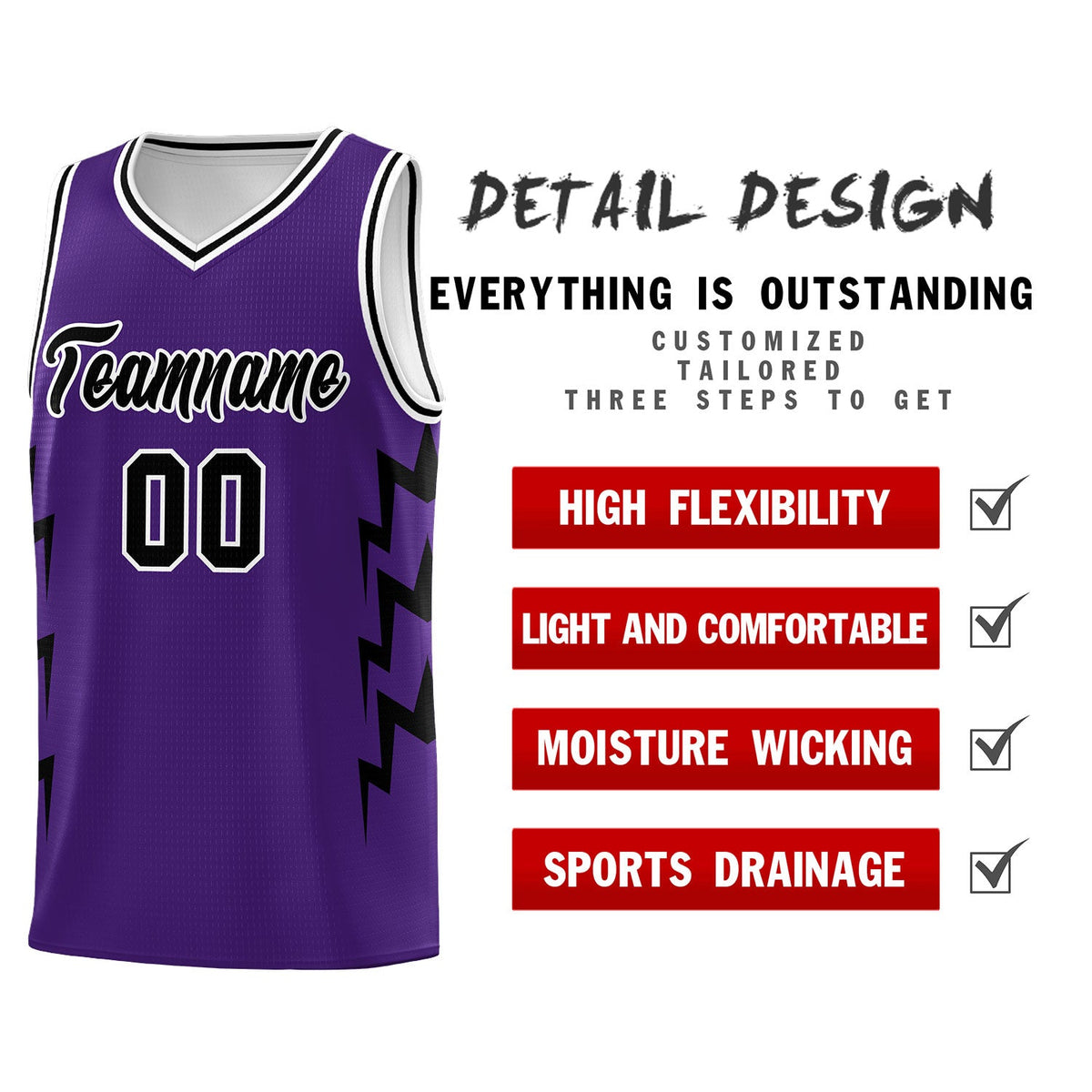 Custom Purple Side Lightning Pattern Sports Uniform Basketball Jersey|KXKSHOP