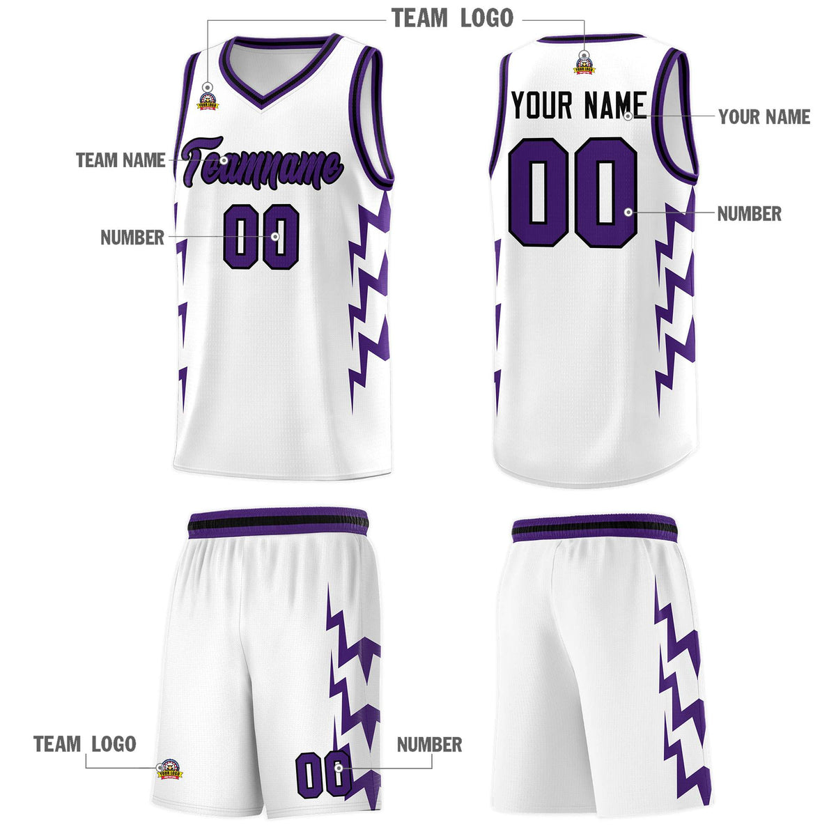 Custom White Side Lightning Pattern Sports Uniform Basketball Jersey|KXKSHOP