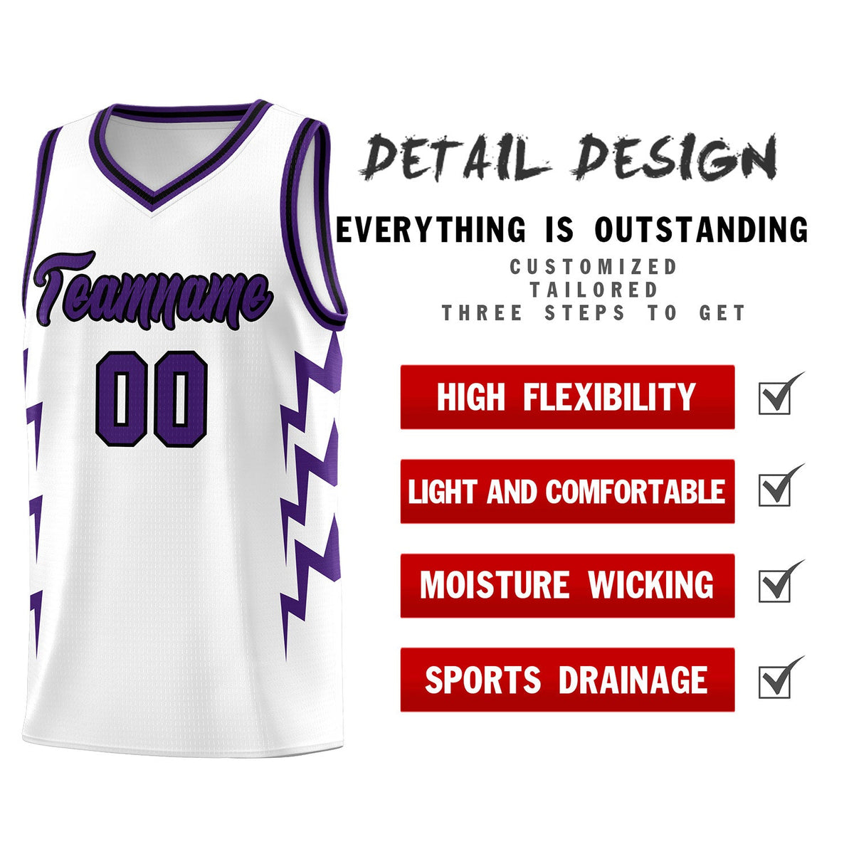 Custom White Side Lightning Pattern Sports Uniform Basketball Jersey|KXKSHOP