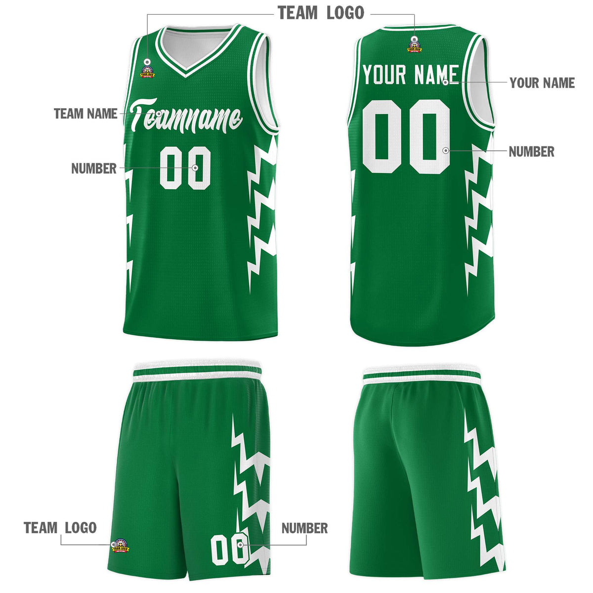 Custom Kelly Green Side Lightning Pattern Sports Uniform Basketball Jersey|KXKSHOP