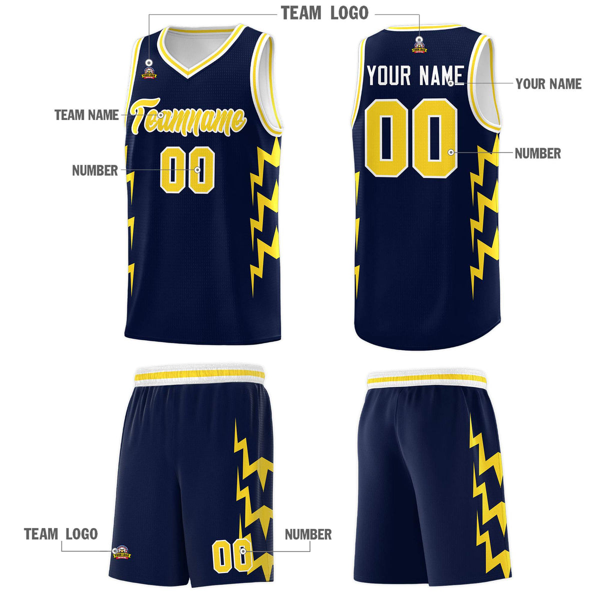 Custom Navy Side Lightning Pattern Sports Uniform Basketball Jersey|KXKSHOP