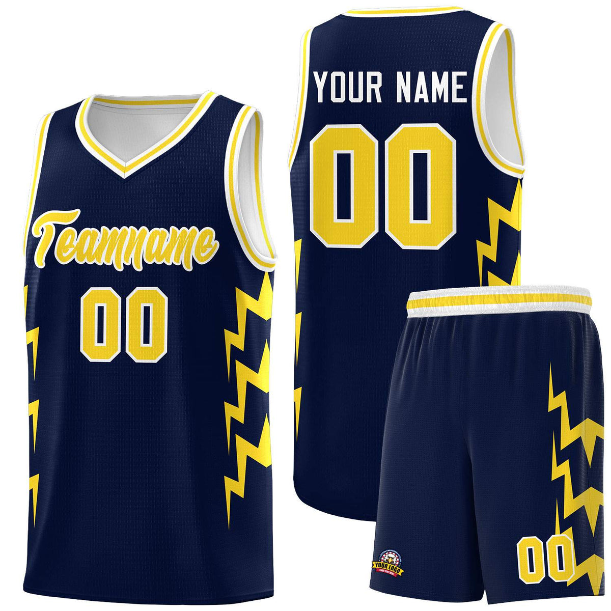 Custom Navy Side Lightning Pattern Sports Uniform Basketball Jersey|KXKSHOP