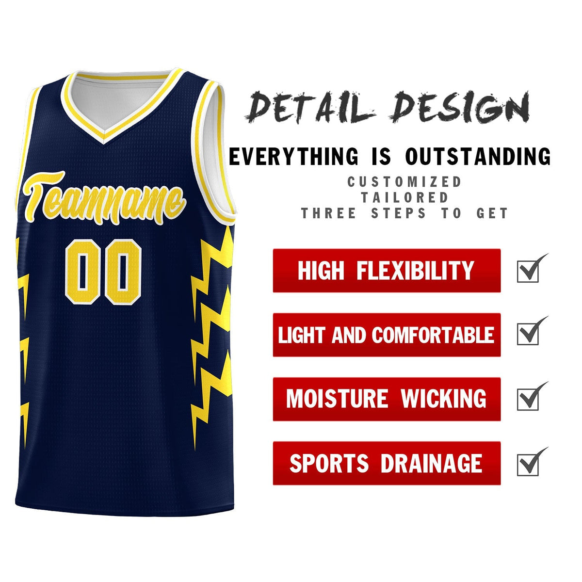 Custom Navy Side Lightning Pattern Sports Uniform Basketball Jersey|KXKSHOP