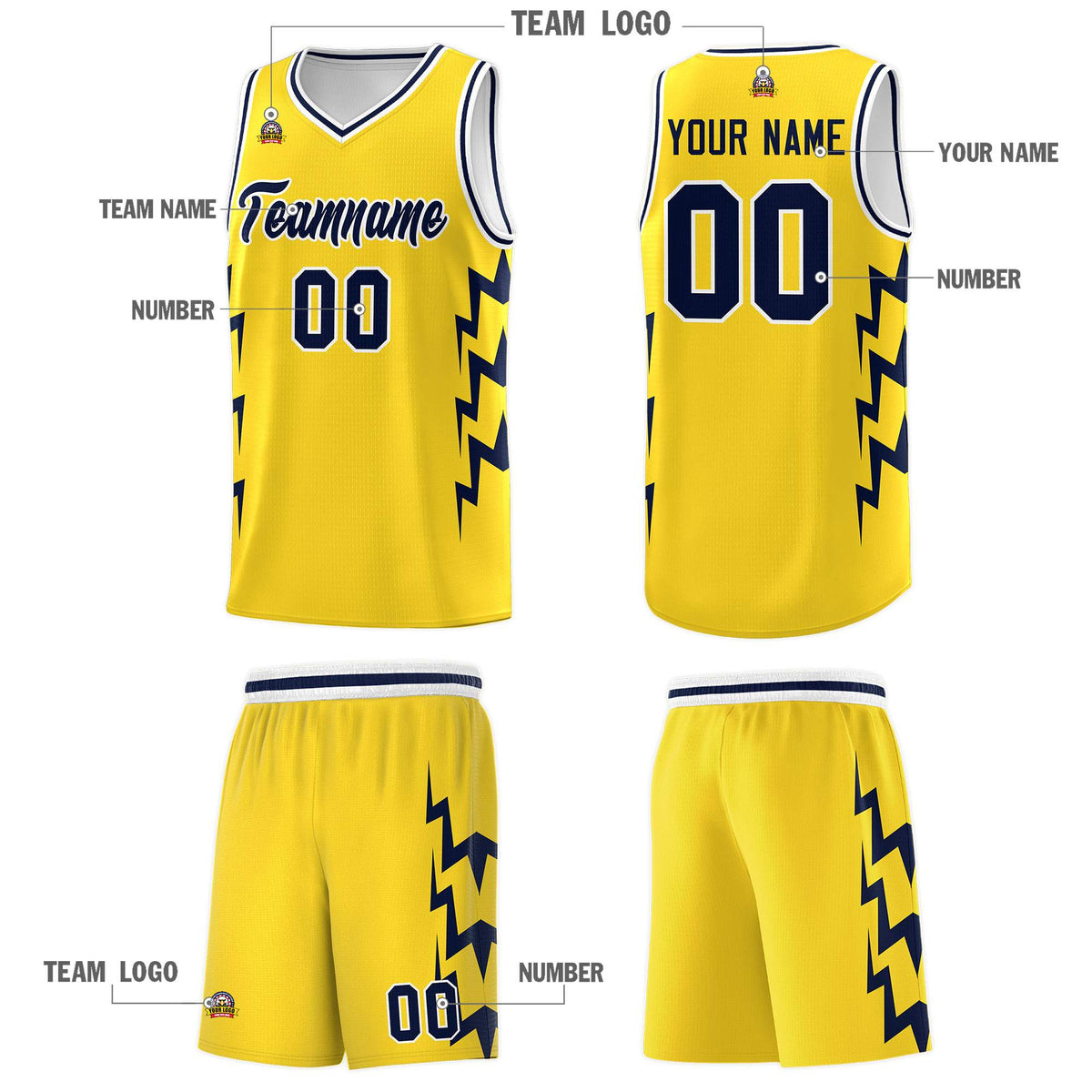 Custom Gold Side Lightning Pattern Sports Uniform Basketball Jersey|KXKSHOP