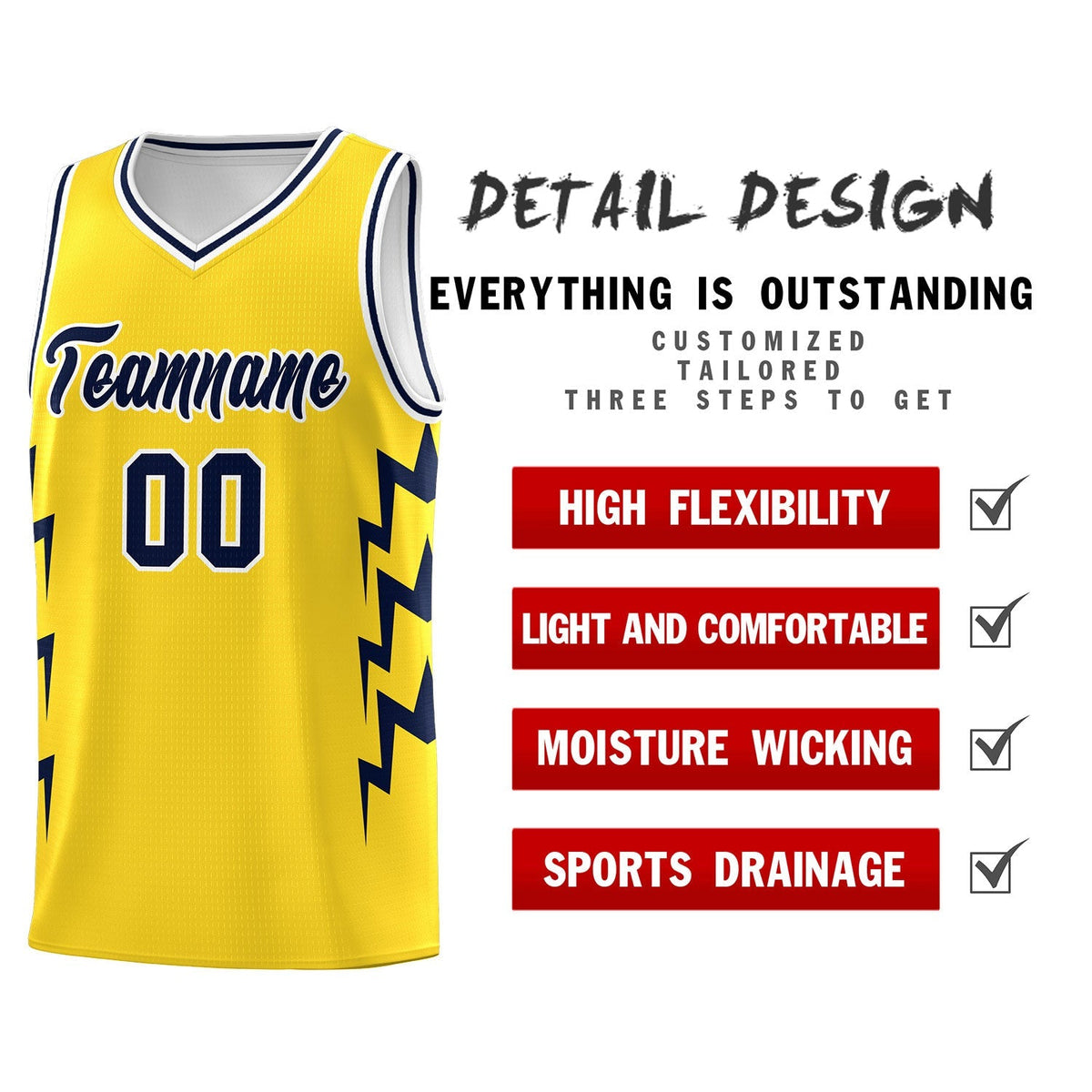Custom Gold Side Lightning Pattern Sports Uniform Basketball Jersey|KXKSHOP