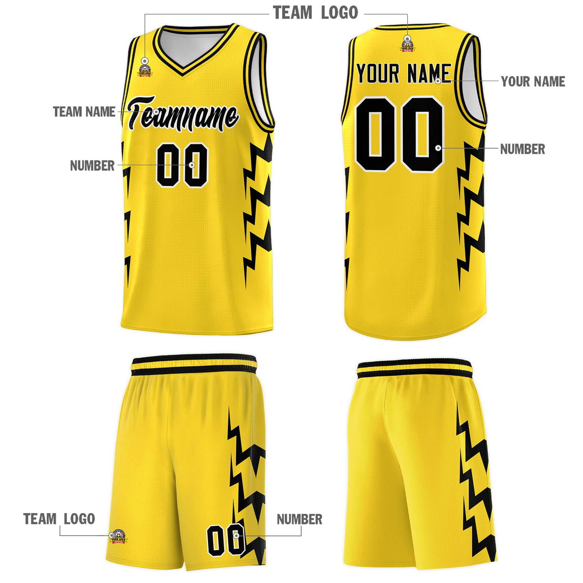 Custom Gold Side Lightning Pattern Sports Uniform Basketball Jersey|KXKSHOP
